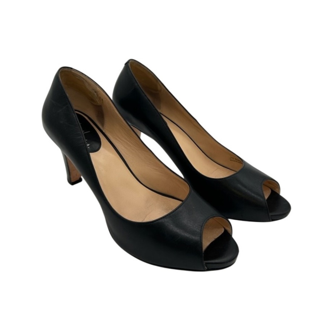 Cole Haan Margot Black Leather Peep Toe Heels Pumps Size 8.5B